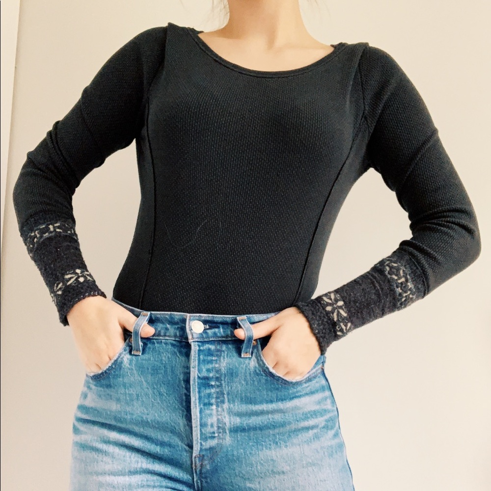 Free people thermal with embroidered sleeves